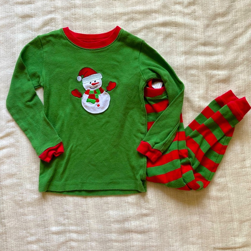 Leveret Christmas Snowman Pajama Set 3T Red Green Striped Cotton PJs
